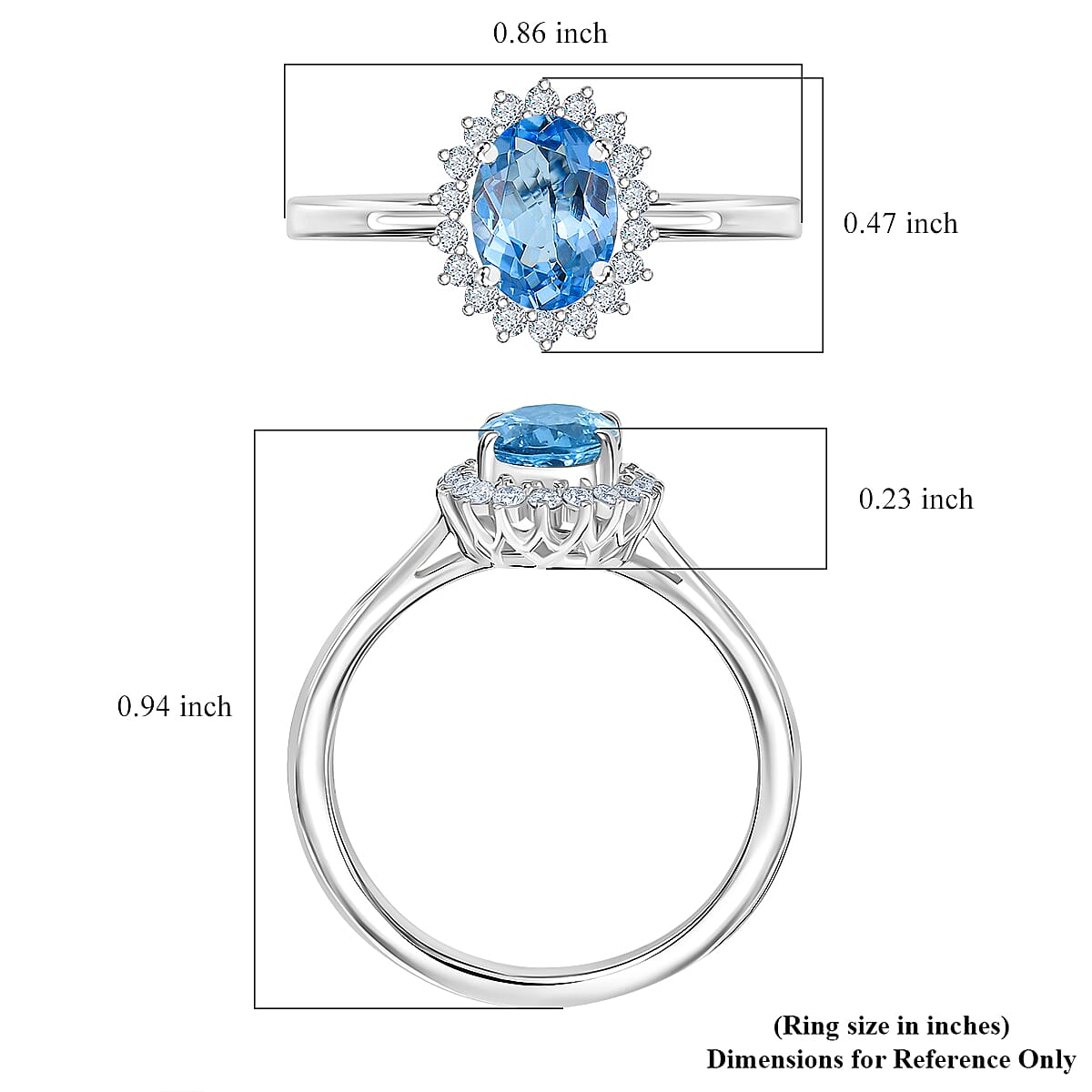 Certified & Appraised Luxoro AAA Santa Maria Aquamarine and G-H I2 Diamond 1.16 ctw Ring in 14K White Gold (Size 10.0) image number 5