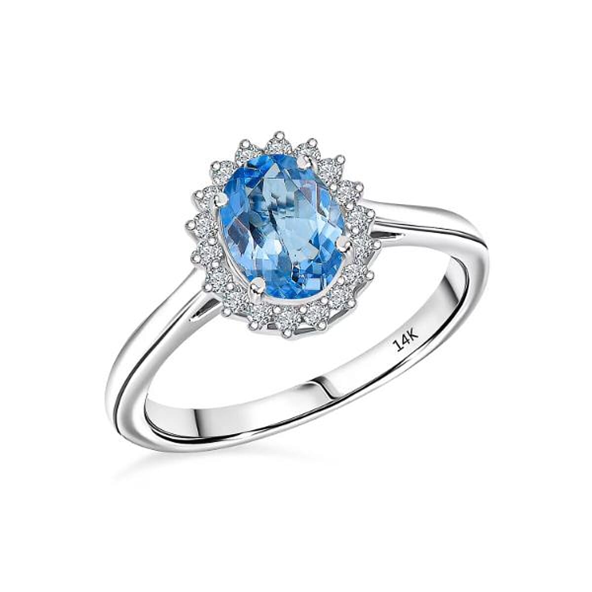 Certified & Appraised Luxoro AAA Santa Maria Aquamarine and G-H I2 Diamond 1.16 ctw Ring in 14K White Gold (Size 7.0) image number 0