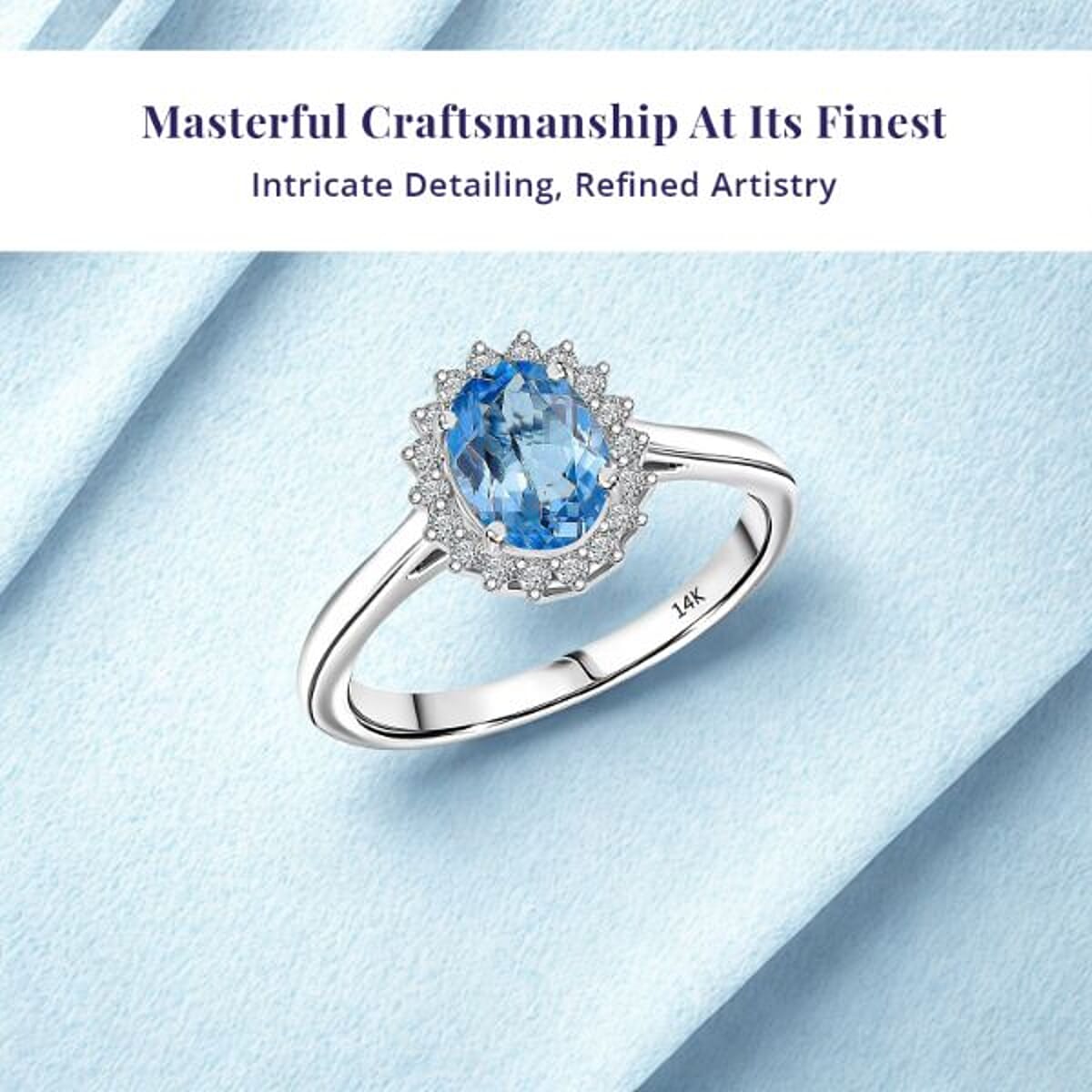 Certified & Appraised Luxoro AAA Santa Maria Aquamarine and G-H I2 Diamond 1.16 ctw Ring in 14K White Gold (Size 8.0) image number 3
