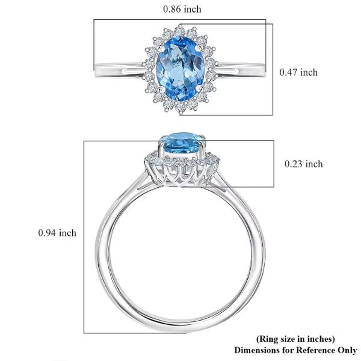 Certified & Appraised Luxoro AAA Santa Maria Aquamarine and G-H I2 Diamond 1.16 ctw Ring in 14K White Gold (Size 8.0) image number 5