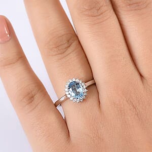 Certified & Appraised Luxoro 14K White Gold AAA Santa Maria Aquamarine, Diamond (G-H, I2) Ring (Size 8.5) 1.16 ctw