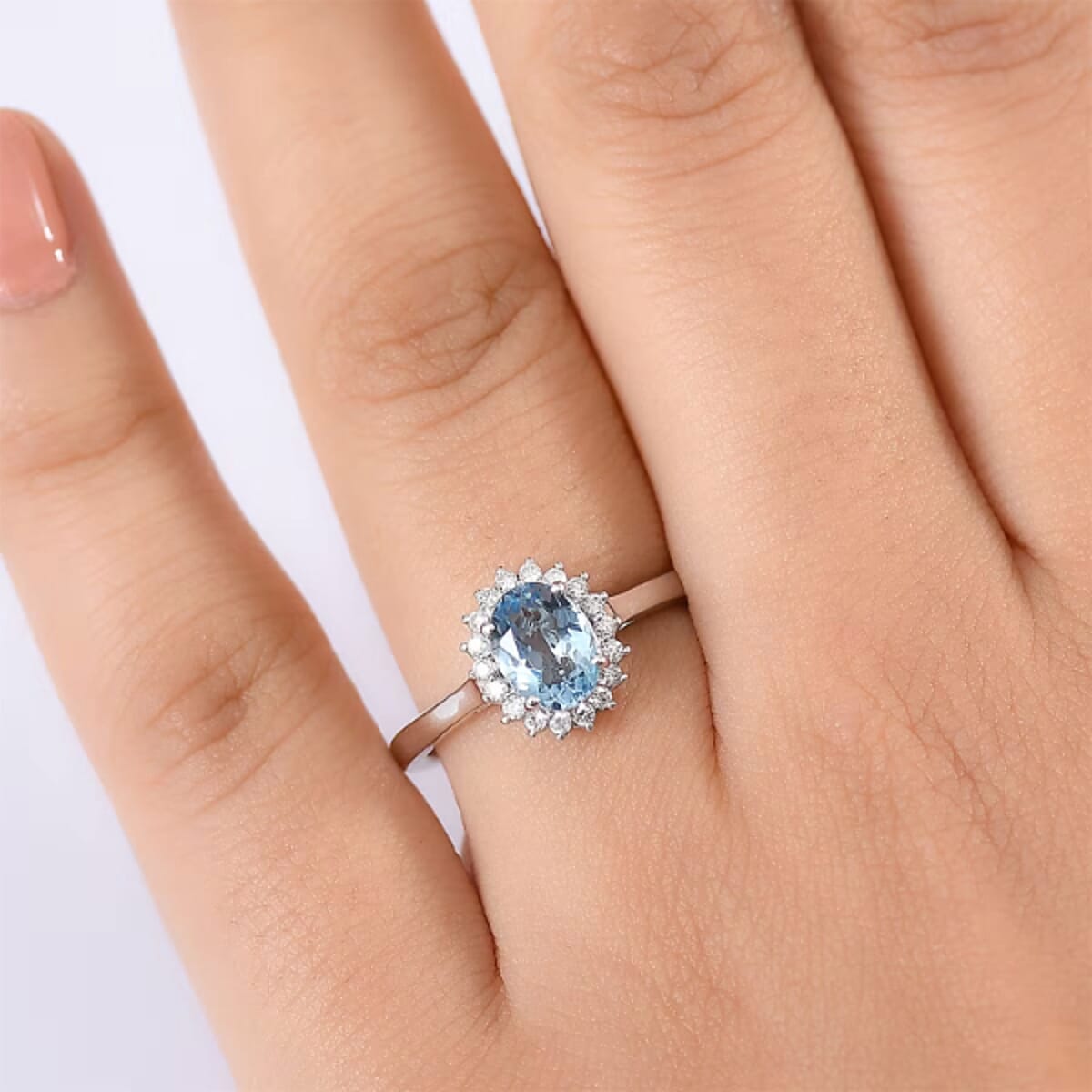 Certified & Appraised Luxoro AAA Santa Maria Aquamarine and G-H I2 Diamond 1.16 ctw Ring in 14K White Gold (Size 9.0) image number 1