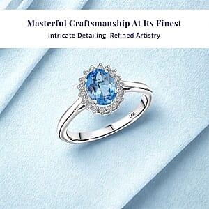 Certified & Appraised Luxoro AAA Santa Maria Aquamarine and G-H I2 Diamond 1.16 ctw Ring in 14K White Gold (Size 9.0)