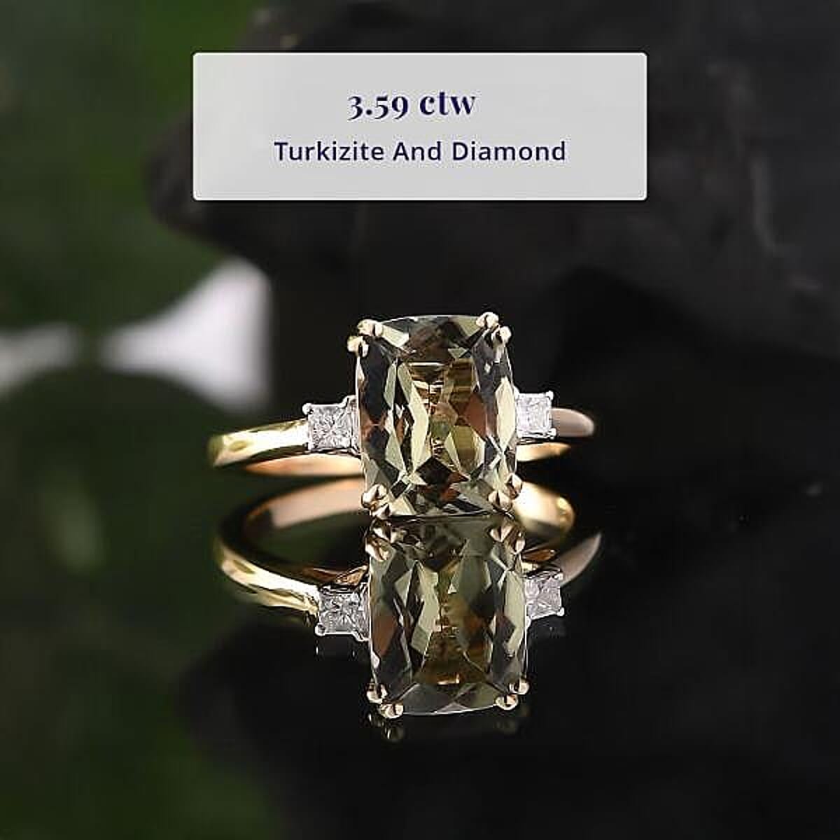 Certified & Appraised Luxoro AAA Turkizite and G-H I2 Diamond 3.59 ctw Ring in 14K Yellow Gold image number 3