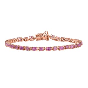 D'Joy Ilakaka Hot Pink Sapphire (FF) and Moissanite 8.35 ctw Floral Bracelet in 18K Vermeil Rose Gold Over Sterling Si (7.25 In)