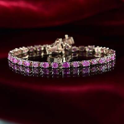 D'Joy Ilakaka Hot Pink Sapphire (FF) and Moissanite 8.35 ctw Floral Bracelet in 18K Vermeil Rose Gold Over Sterling Si (7.25 In)