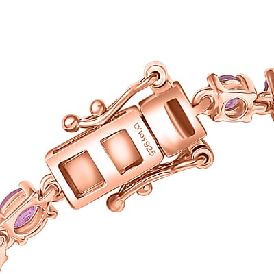 D'Joy Ilakaka Hot Pink Sapphire (FF) and Moissanite 8.35 ctw Floral Bracelet in 18K Vermeil Rose Gold Over Sterling Si (7.25 In)