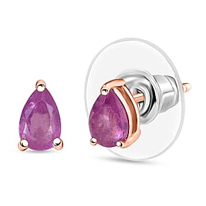 D'Joy Ilakaka Hot Pink Sapphire (FF) 1.15 ctw Everlight Solitaire Stud Earrings in 18K Vermeil Rose Gold Over Sterling Silver 