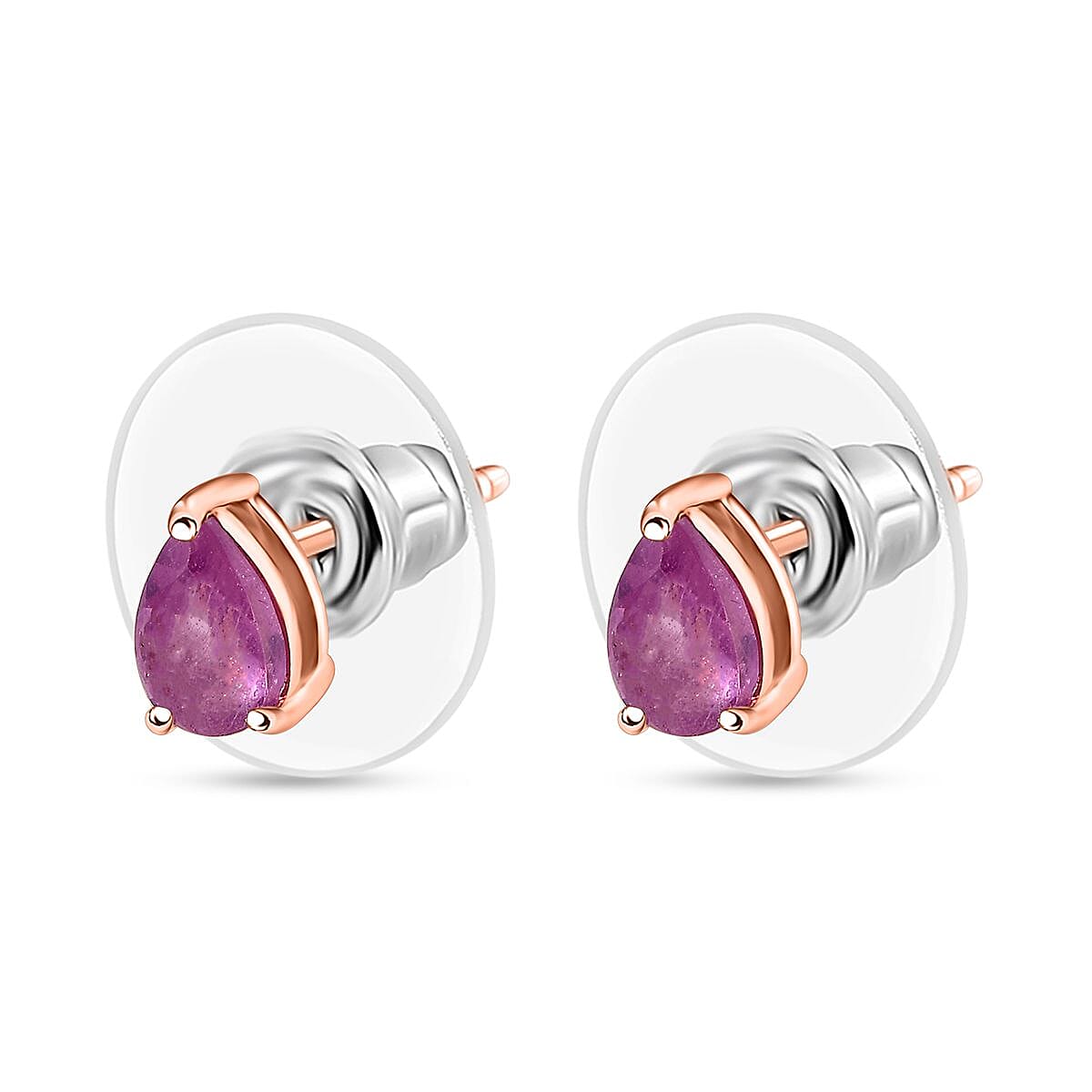 D'Joy Ilakaka Hot Pink Sapphire (FF) 1.15 ctw Everlight Solitaire Stud Earrings in 18K Vermeil Rose Gold Over Sterling Silver  image number 3