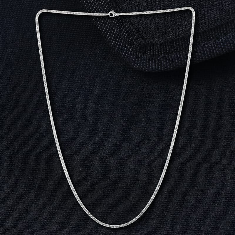 Rhodium Over Sterling Silver 2mm Round Box Necklace 18 Inches 6.90 Grams