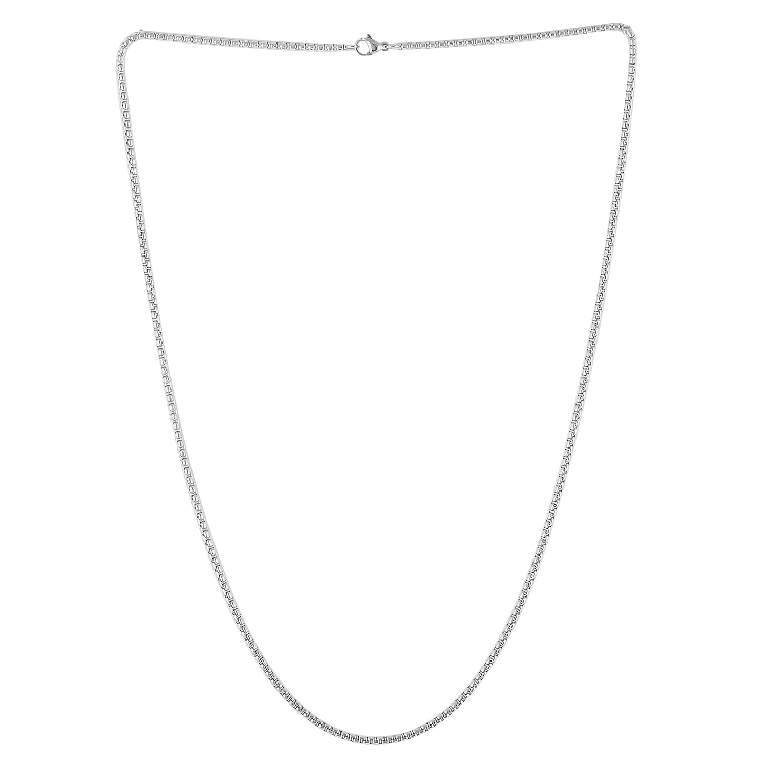 Rhodium Over Sterling Silver 2mm Round Box Necklace 18 Inches 6.90 Grams