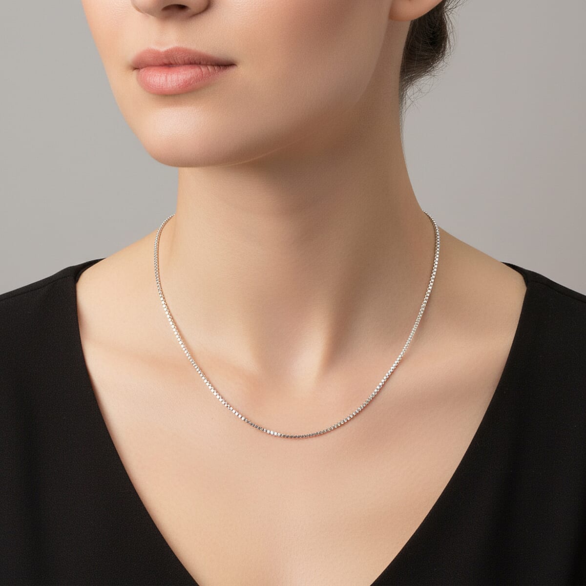 Rhodium Over Sterling Silver 2mm Round Box Necklace 20 Inches 7.70 Grams