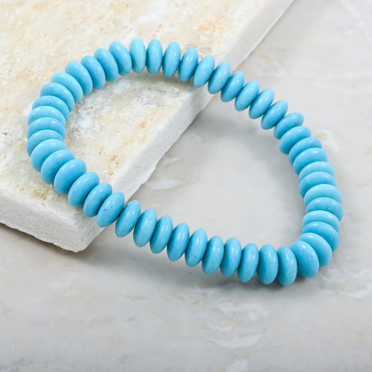 Imitation Turquoise Rondel Stretch Bracelet (6.0-7.0In) 66.50 ctw image number 1