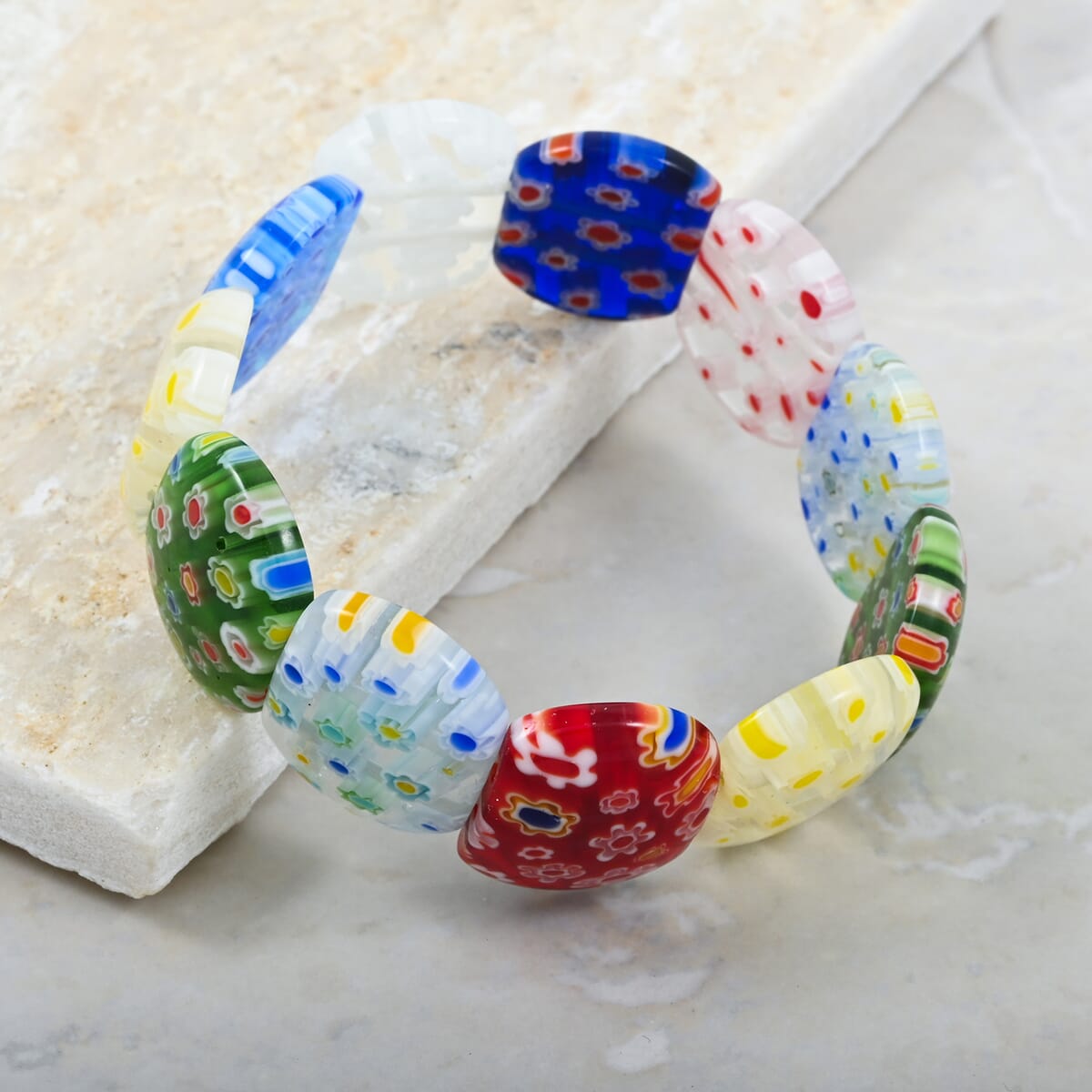 Multi Color Murano Style Stretch Bracelet (6-7In) image number 1