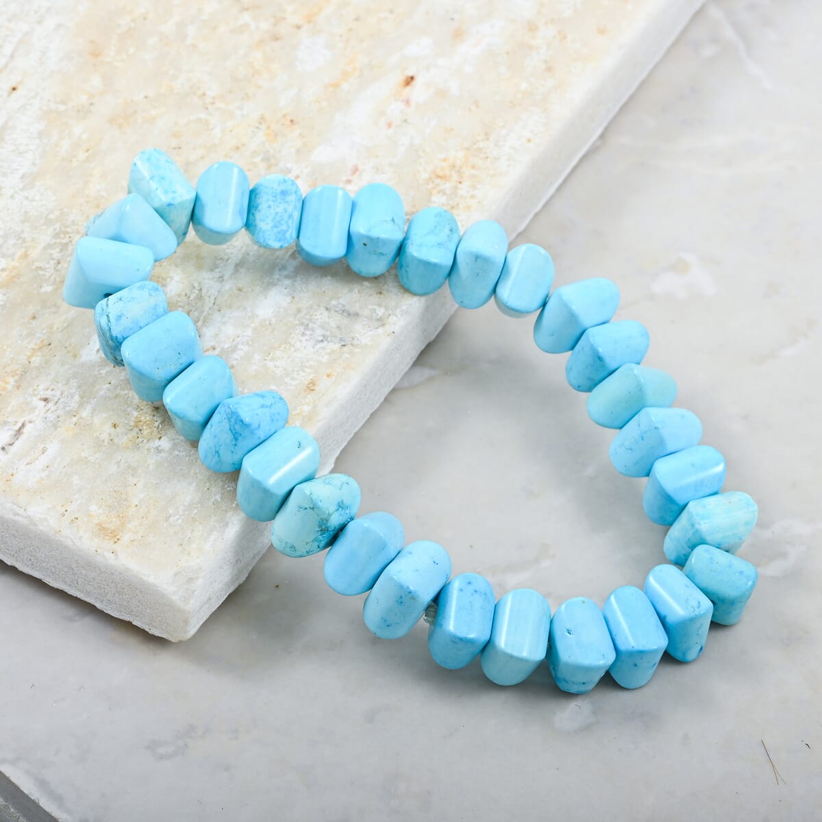 Turquoise 122.50 ctw Faceted Pumpkin Stretch Bracelet (6-7In) image number 1