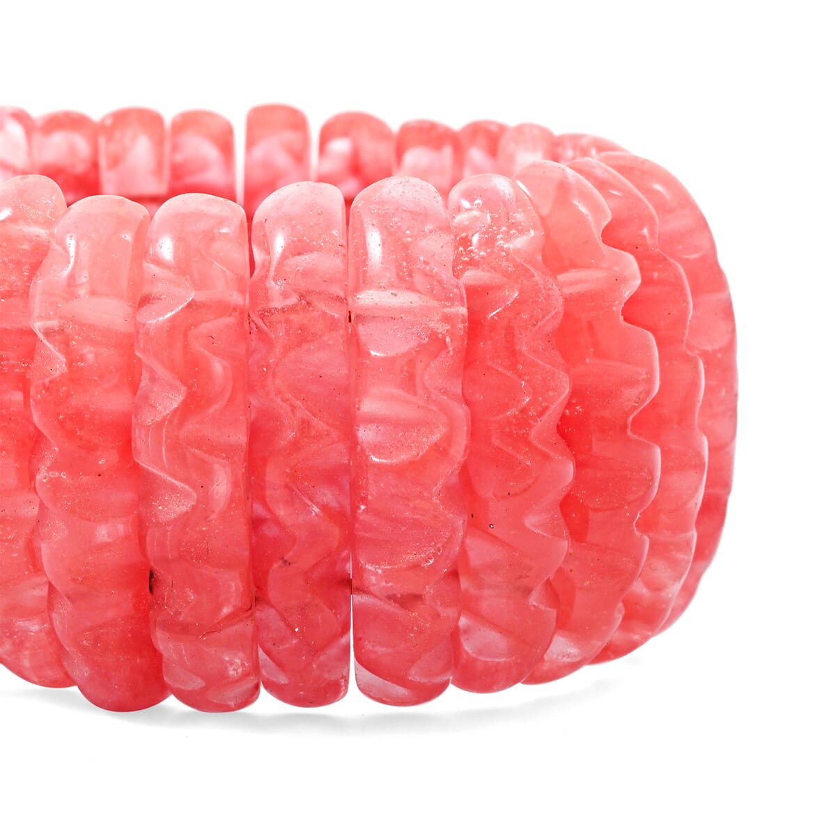 Carved Cherry Quartz 446.00 ctw Wavy Stretch Bracelet (6-7In) image number 2