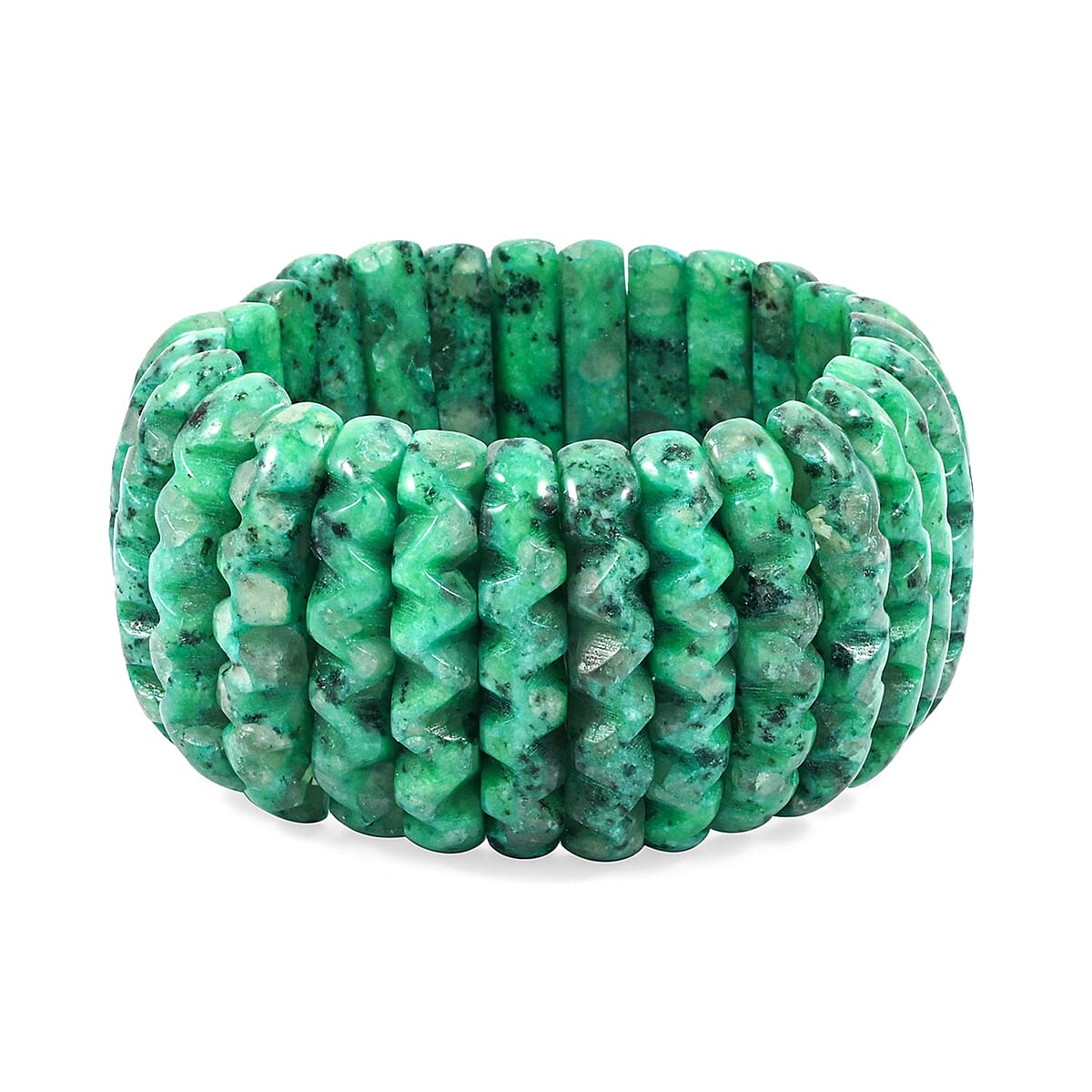 Carved Kiwi Jasper 588.75 ctw Dyed Color Wavy Stretch Bracelet (6-7In) image number 0