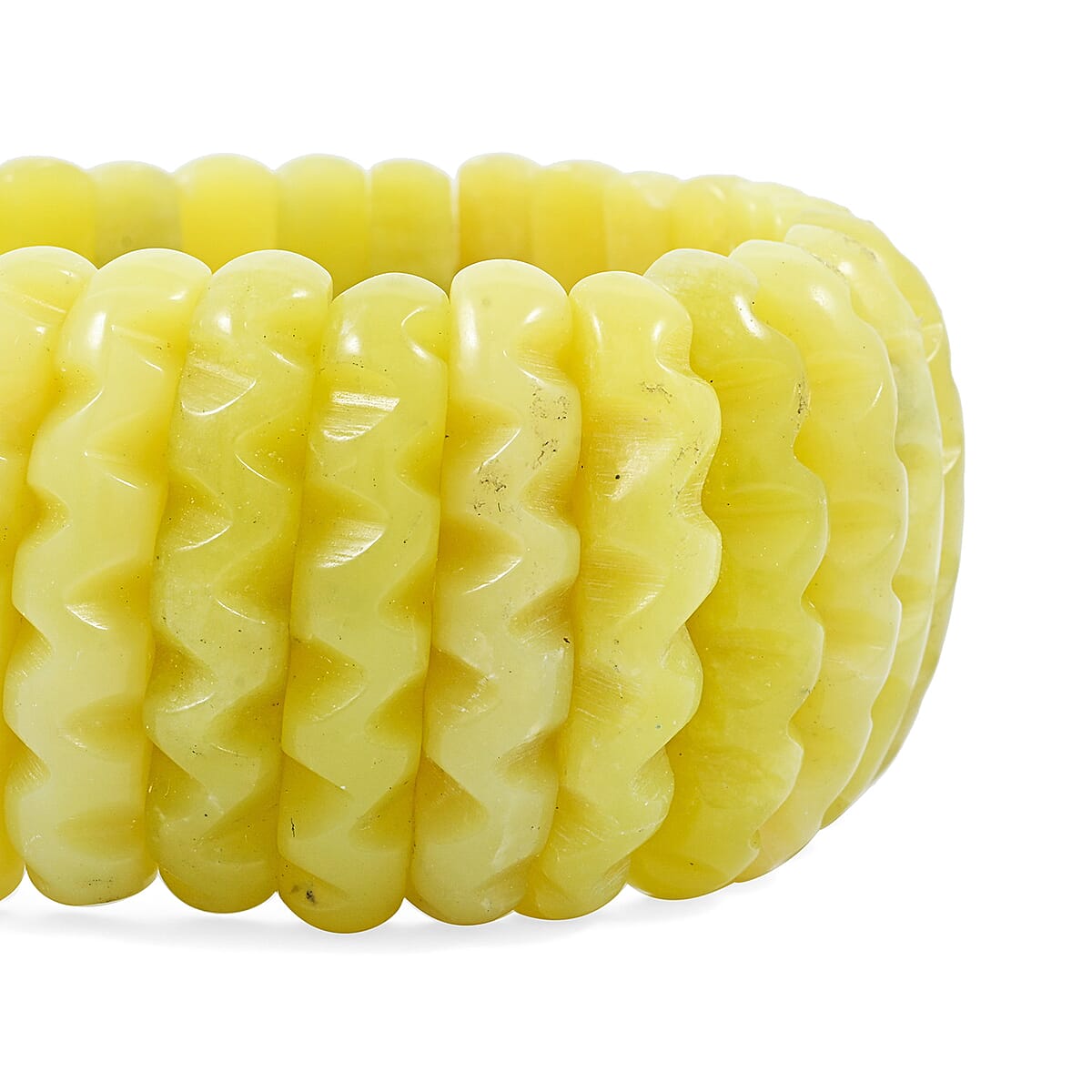 Carved Olive Jade 570.00 ctw Wavy Stretch Bracelet (6-7In) image number 2