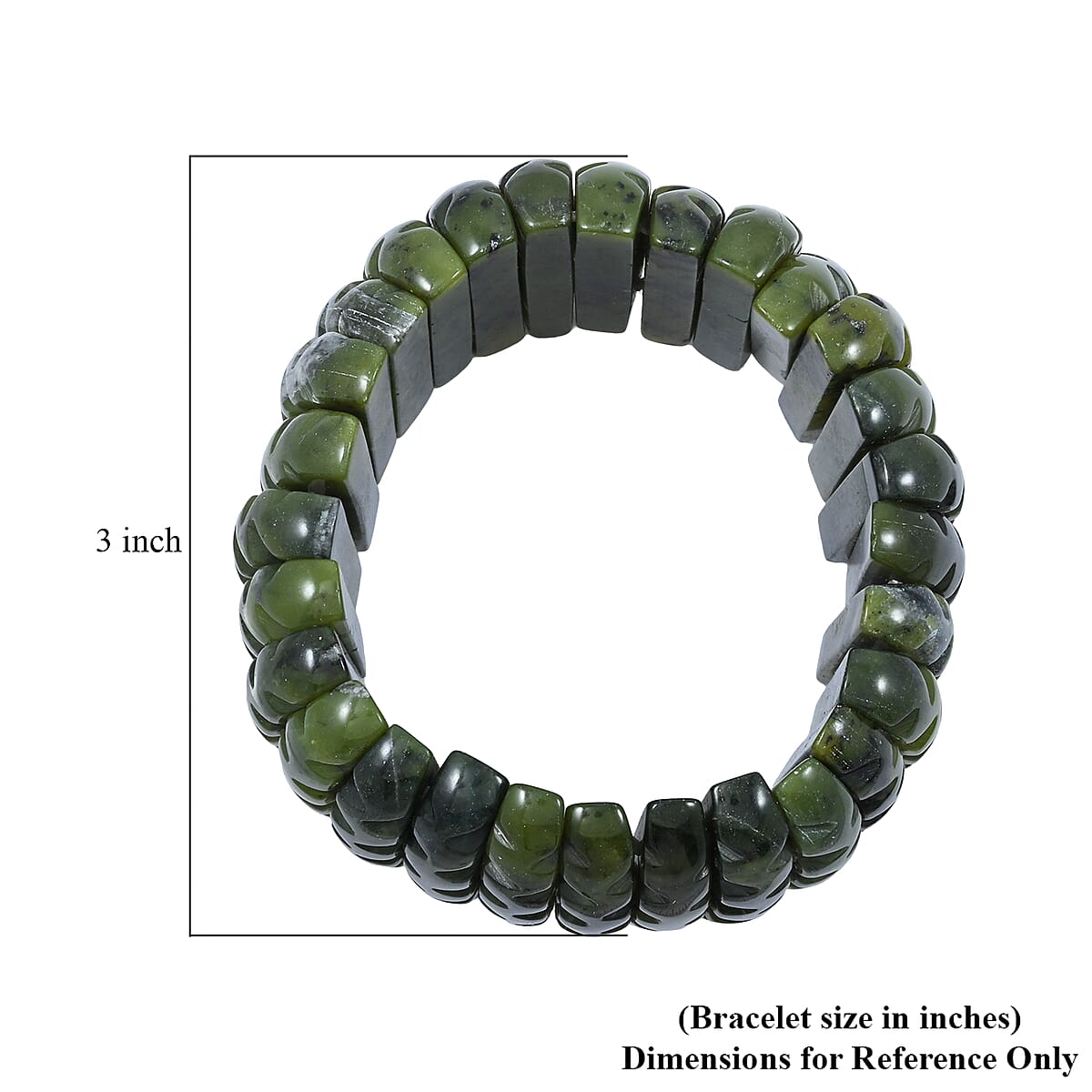 Carved Dark Olive Jade 583.00 ctw Wavy Stretch Bracelet (6-7In) image number 3
