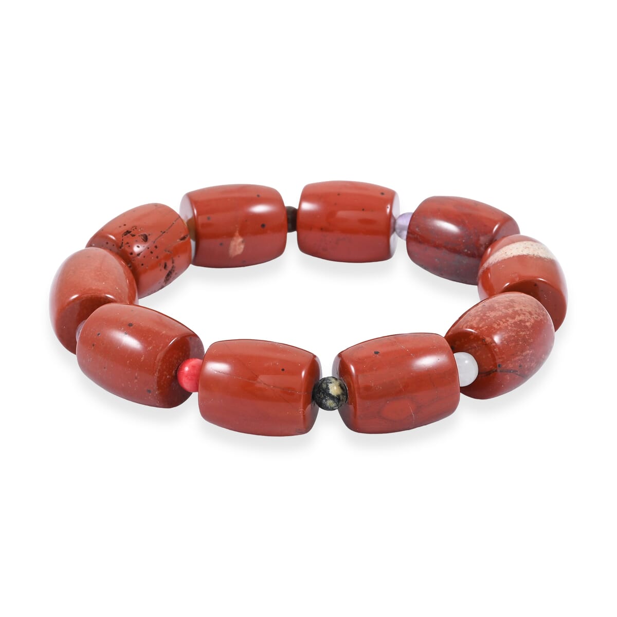 Red Jasper and Multi Gemstone 191.00 ctw Barrel and Round Plain 12x14mm Stretch Bracelet (6-7In) image number 0