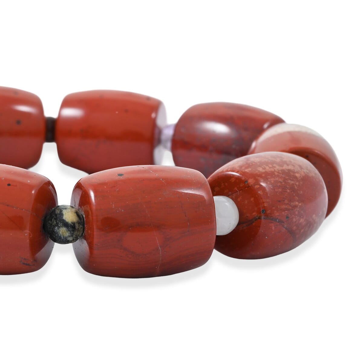Red Jasper and Multi Gemstone 191.00 ctw Barrel and Round Plain 12x14mm Stretch Bracelet (6-7In) image number 3