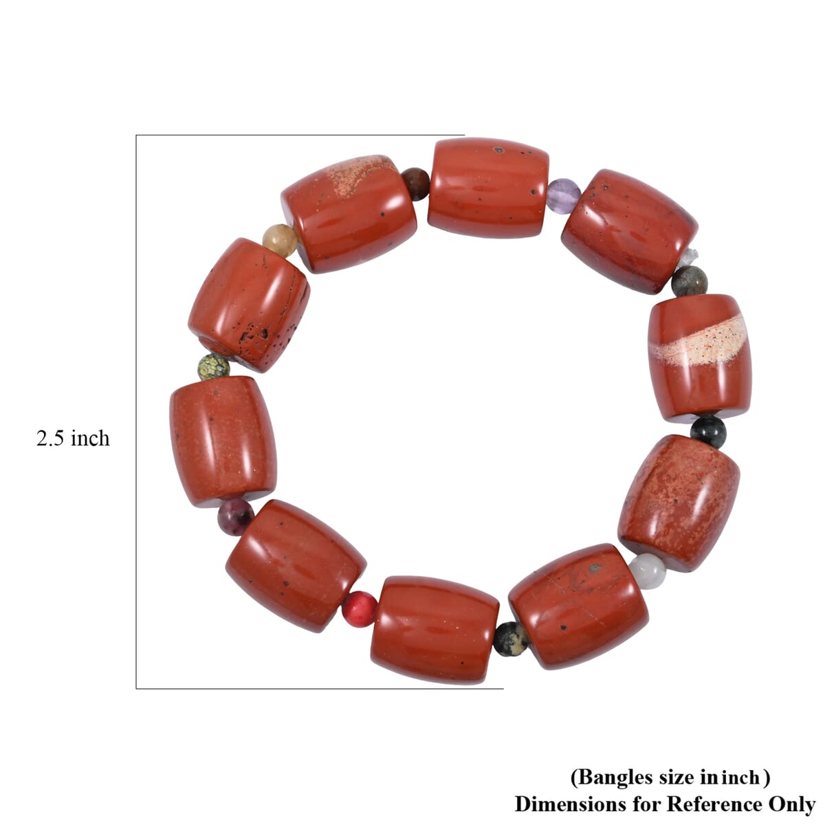 Red Jasper and Multi Gemstone 191.00 ctw Barrel and Round Plain 12x14mm Stretch Bracelet (6-7In) image number 4