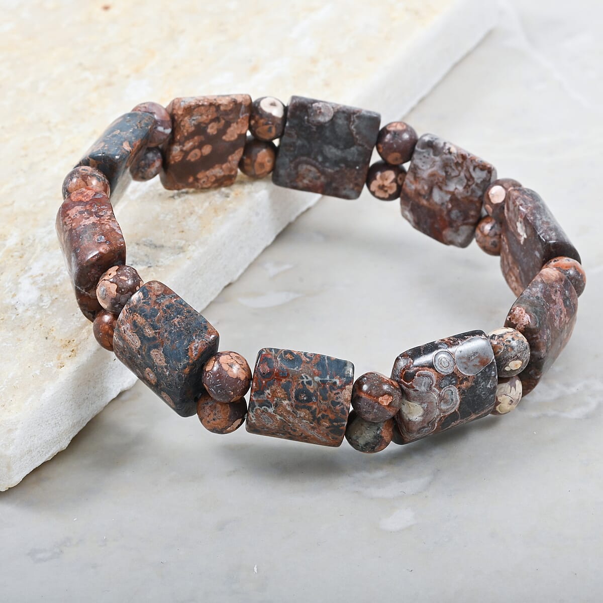 Tanker Leopard Skin Jasper 137.75 ctw Stretch Bracelet (6-7In) image number 1