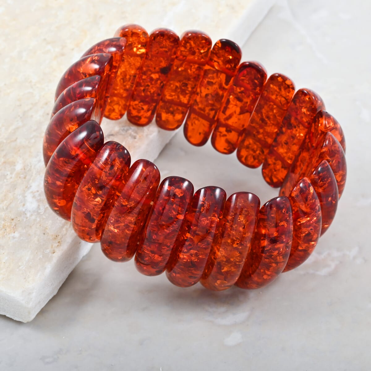 Simulated Amber Long Oval Stretch Bracelet (6-7In) image number 1