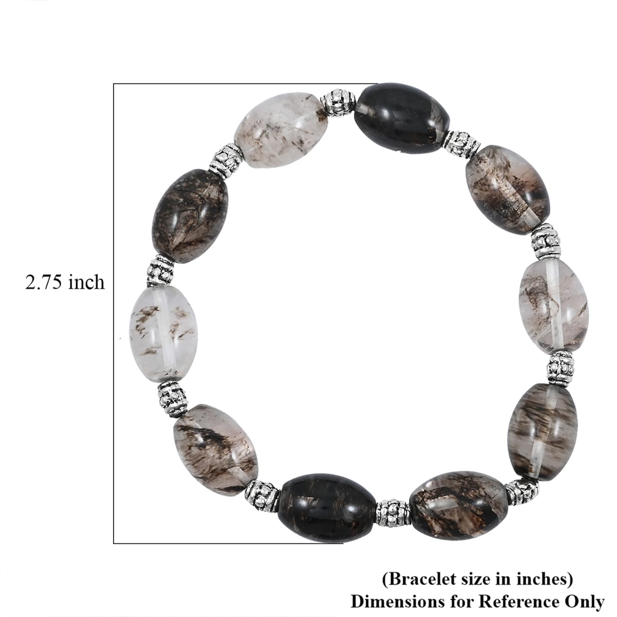 Black Moss Quartz Melon with Pewter 110.26 ctw Stretch Bracelet (6-7In) image number 3