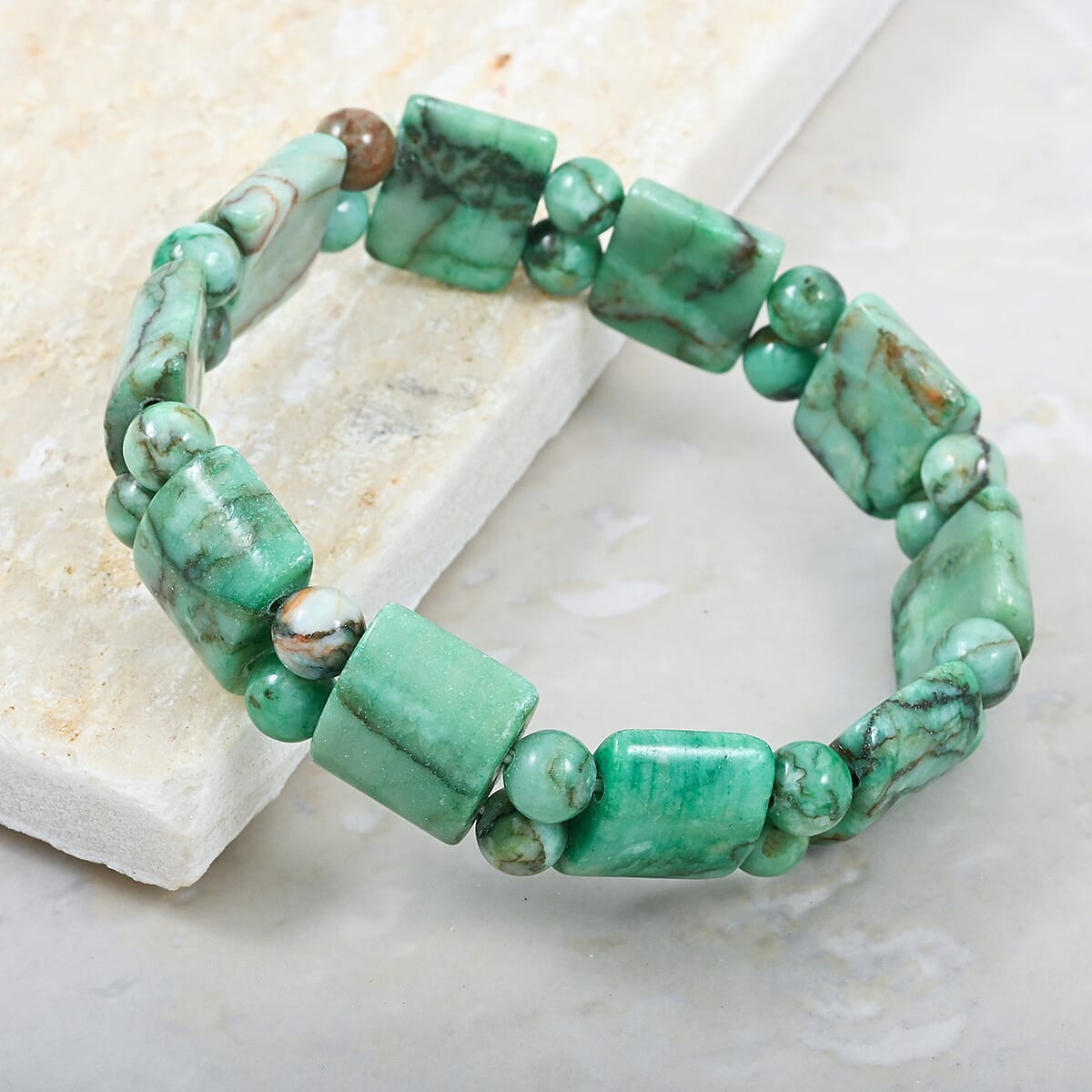 Green Matrix Jasper 148.95 ctw Tanker Plain Bracelet (6-7In) image number 1