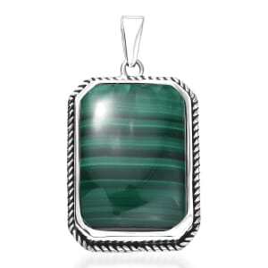 D’joy Artisan Crafted African Malachite 25.40 ctw Men's Pendant without Chain in Sterling Silver