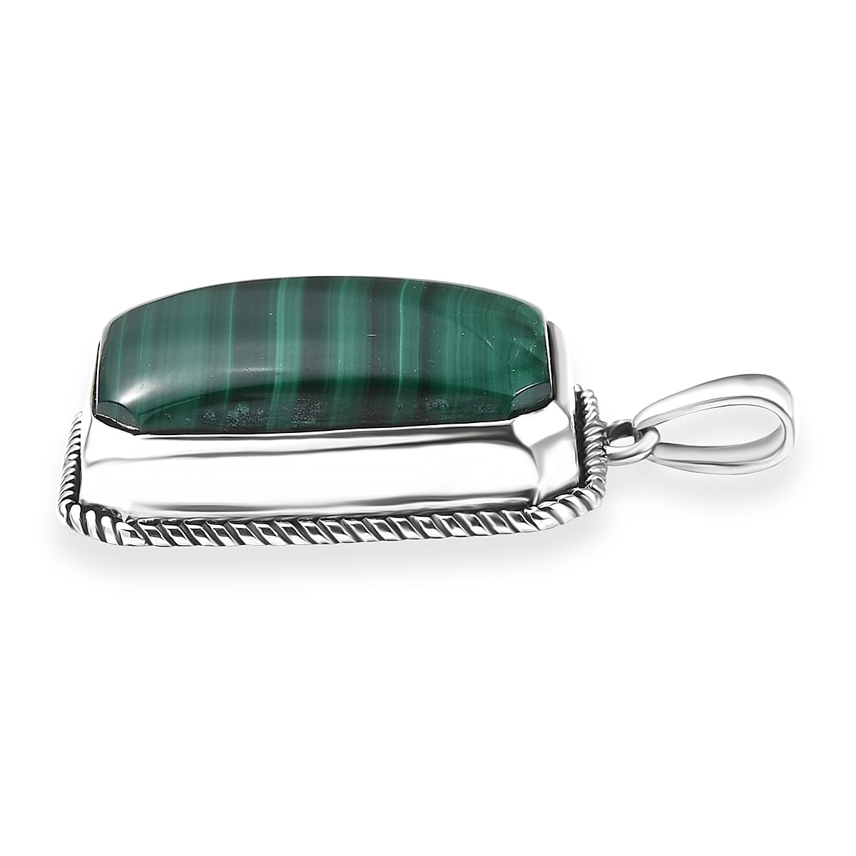 D’joy Artisan Crafted African Malachite 25.40 ctw Men's Pendant without Chain in Sterling Silver image number 3