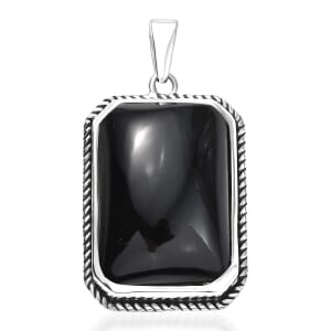 D’joy Artisan Crafted Thai Black Spinel 29.50 ctw Men's Pendant without Chain in Sterling Silver 