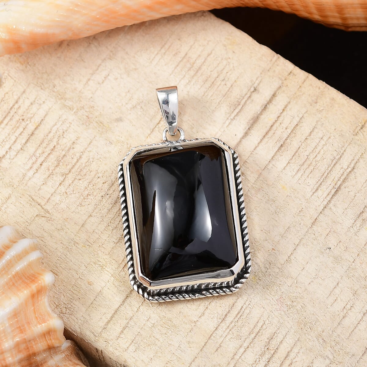 D’joy Artisan Crafted Thai Black Spinel 29.50 ctw Men's Pendant without Chain in Sterling Silver  image number 1