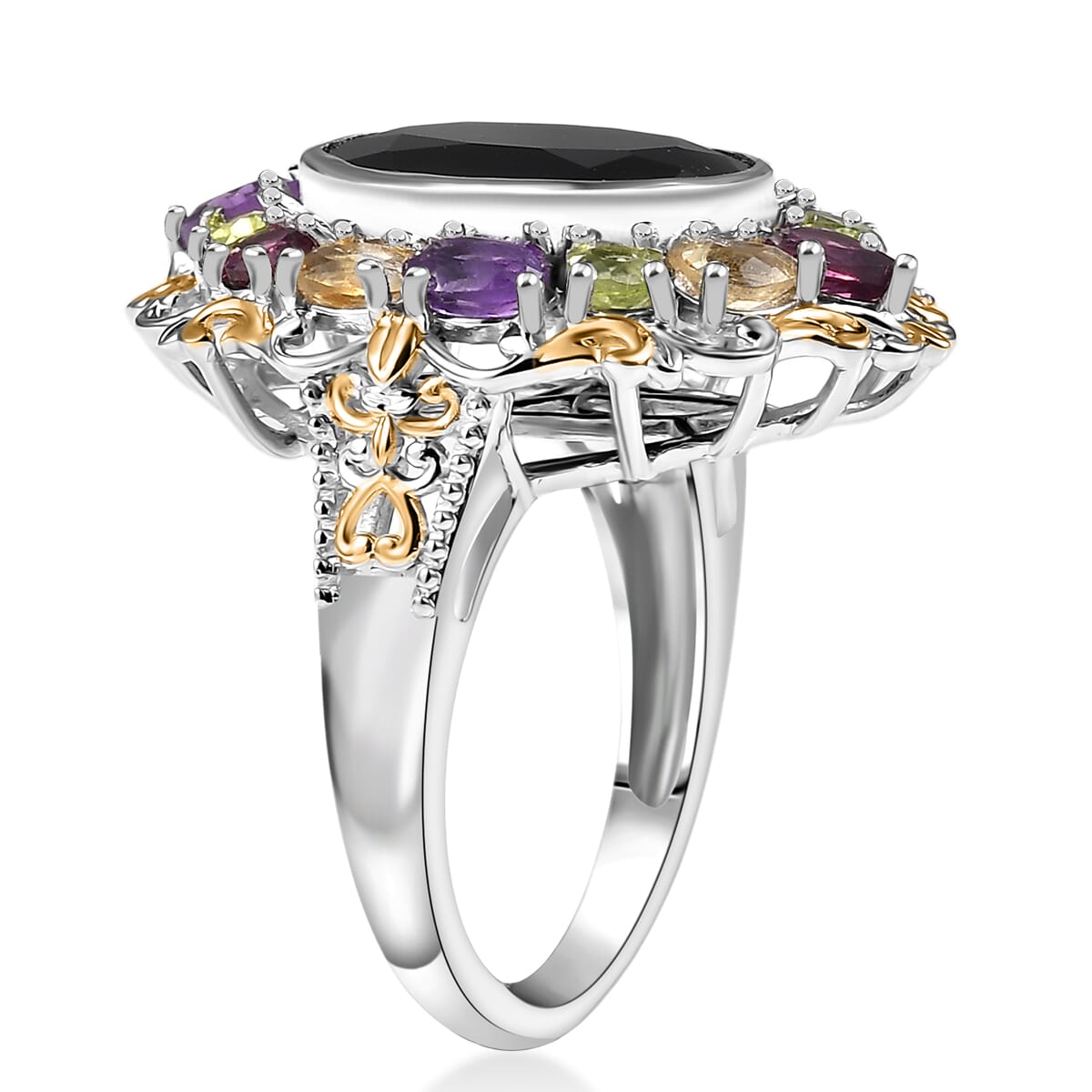 Karis Thai Black Spinel and Multi Gemstone 6.85 ctw Celestial Garden Ring in 18K YG Plated and Platinum Bond (Size 10.0) image number 3