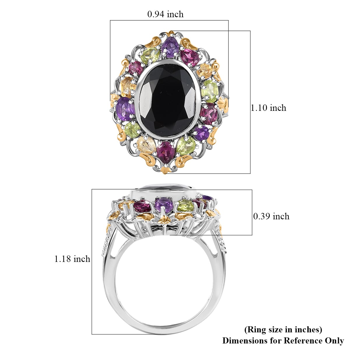 Karis Thai Black Spinel and Multi Gemstone 6.85 ctw Celestial Garden Ring in 18K YG Plated and Platinum Bond (Size 10.0) image number 5