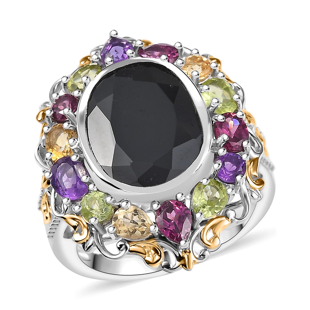 Karis Thai Black Spinel and Multi Gemstone 6.85 ctw Celestial Garden Ring in 18K YG Plated and Platinum Bond (Size 7.0) image number 0
