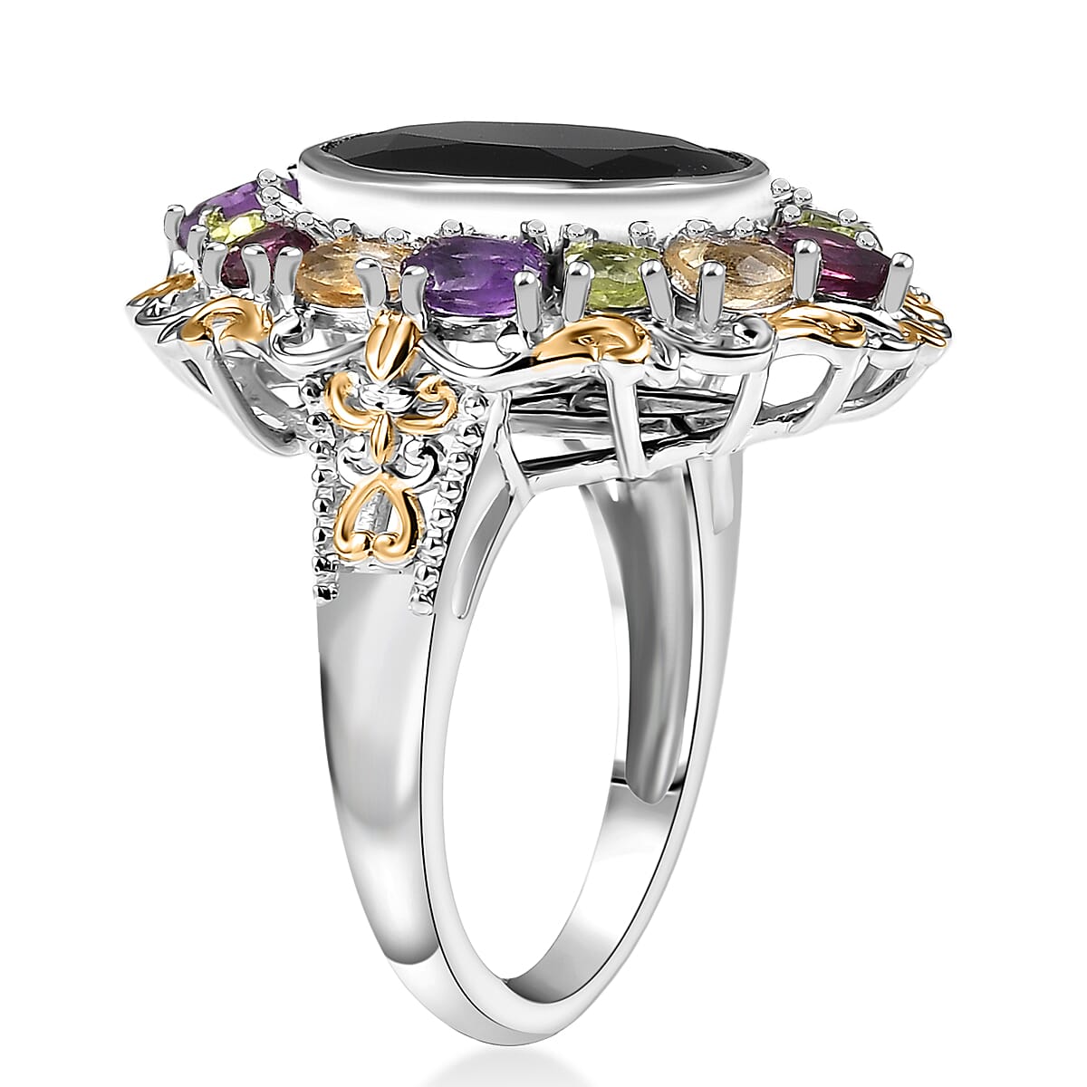 Karis Thai Black Spinel and Multi Gemstone 6.85 ctw Celestial Garden Ring in 18K YG Plated and Platinum Bond (Size 7.0) image number 3