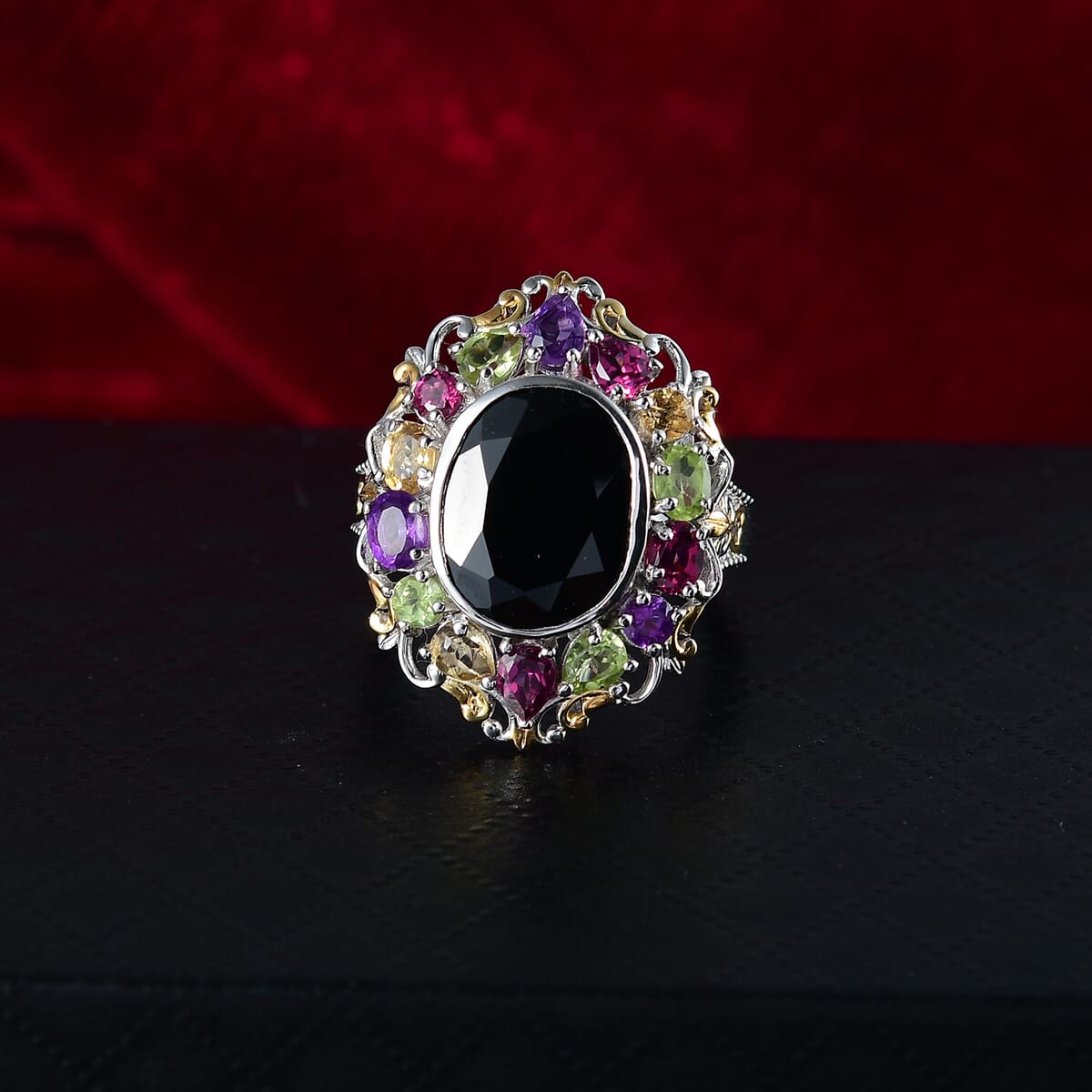 Karis Thai Black Spinel and Multi Gemstone 6.85 ctw Celestial Garden Ring in 18K YG Plated and Platinum Bond (Size 8.0) image number 1