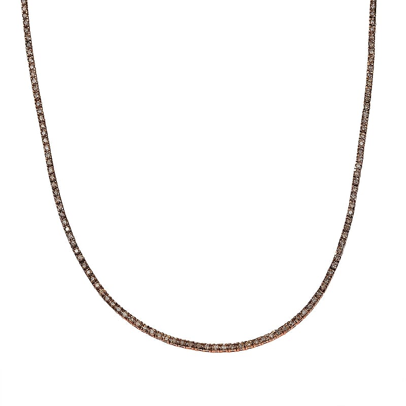 D'Joy Natural Champagne Diamond 5.00 ctw Tennis Necklace in 18K Vermeil Rose Gold Over Sterling Silver 20 Inches