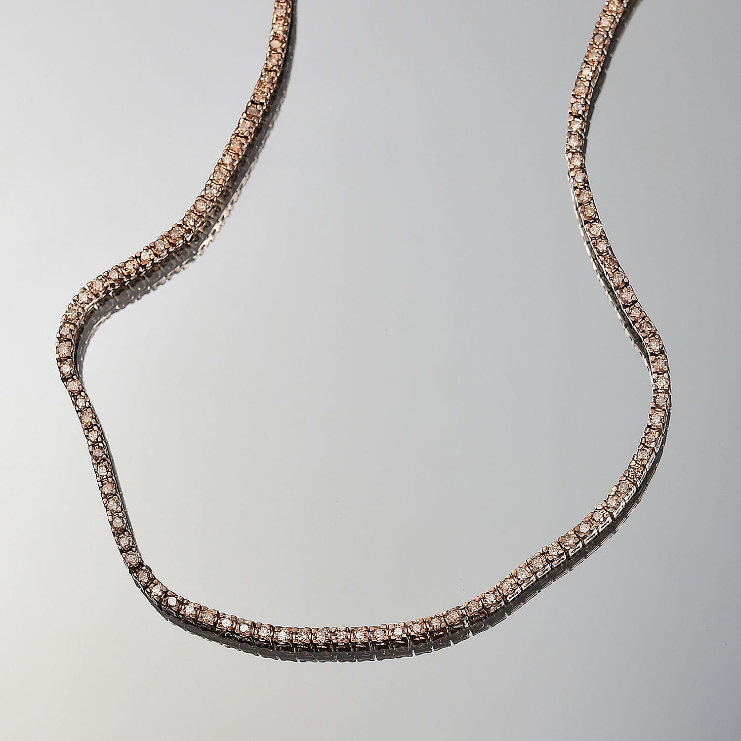D'Joy Natural Champagne Diamond 5.00 ctw Tennis Necklace in 18K Vermeil Rose Gold Over Sterling Silver 20 Inches