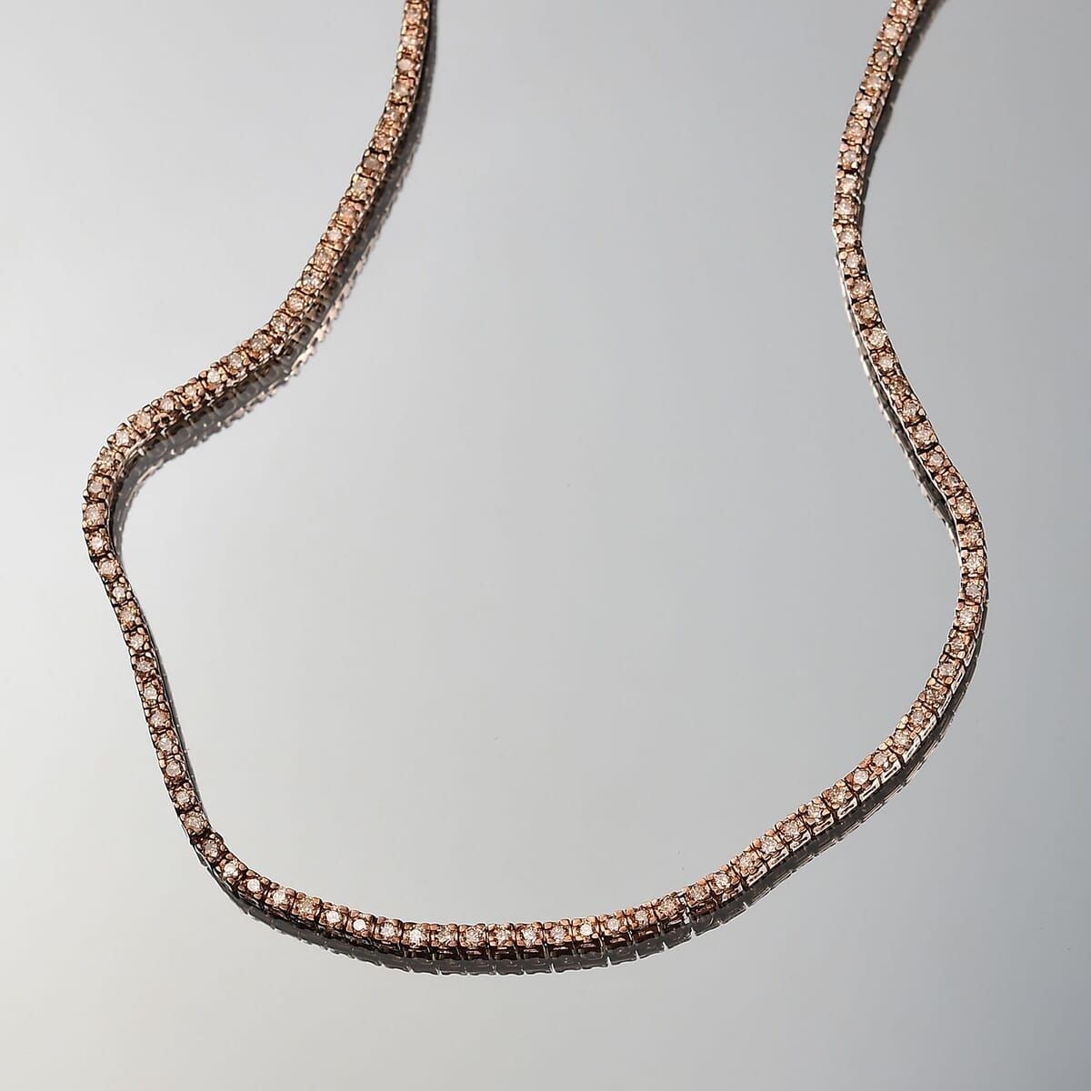 D'Joy Natural Champagne Diamond 5.00 ctw Tennis Necklace in 18K Vermeil Rose Gold Over Sterling Silver 20 Inches image number 1