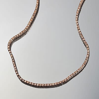 D'Joy Natural Champagne Diamond 5.00 ctw Tennis Necklace in 18K Vermeil Rose Gold Over Sterling Silver 20 Inches