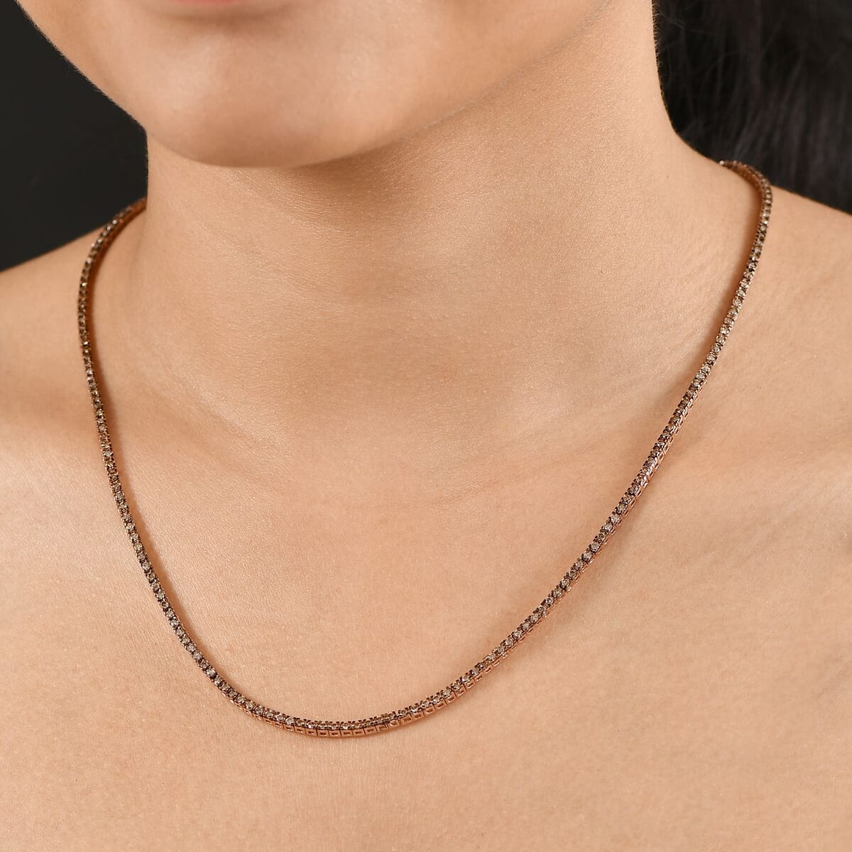 D'Joy Natural Champagne Diamond 5.00 ctw Tennis Necklace in 18K Vermeil Rose Gold Over Sterling Silver 20 Inches image number 2