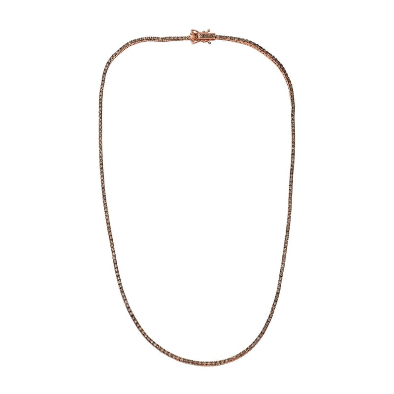 D'Joy Natural Champagne Diamond 5.00 ctw Tennis Necklace in 18K Vermeil Rose Gold Over Sterling Silver 20 Inches