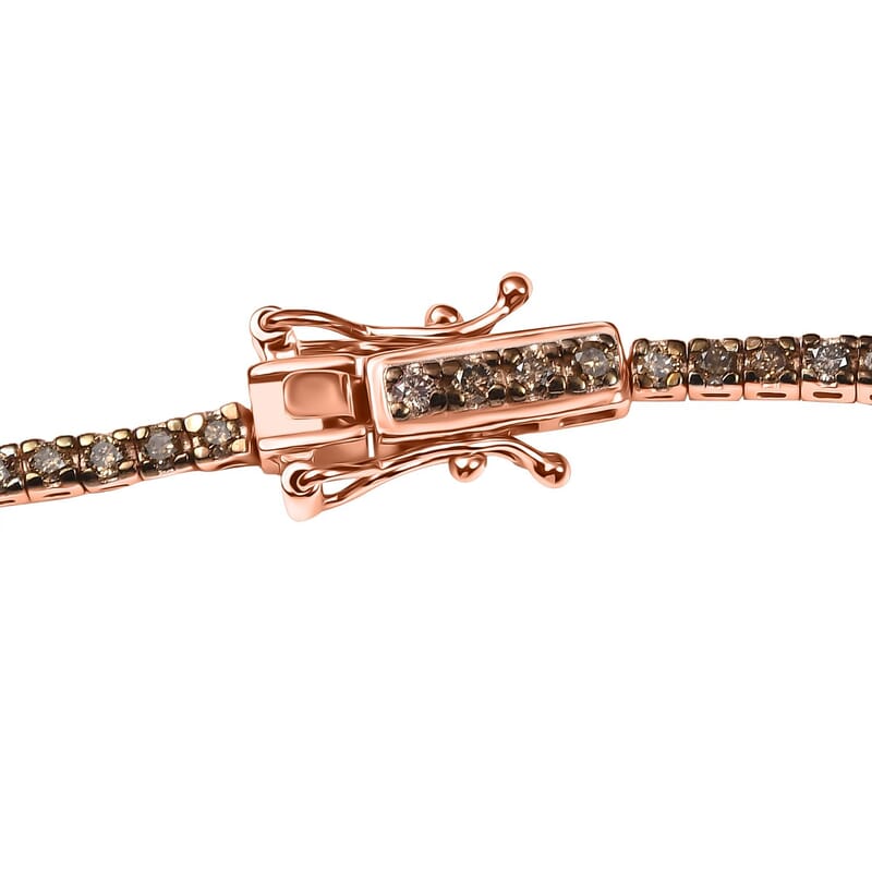 D'Joy Natural Champagne Diamond 5.00 ctw Tennis Necklace in 18K Vermeil Rose Gold Over Sterling Silver 20 Inches