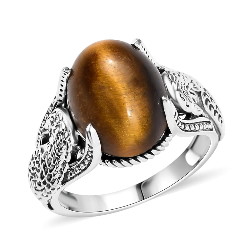 D'Joy Artisan Crafted Tigers Eye 9.50 ctw Eagle Men's Ring in Sterling Silver (Size 10.0)