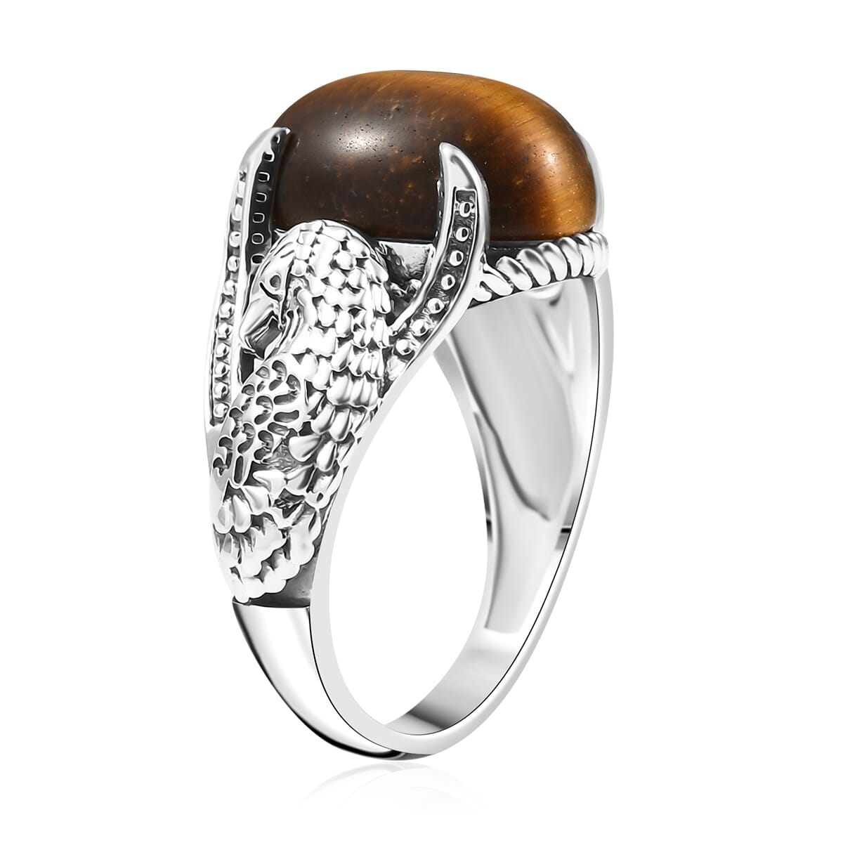 Artisan Crafted Tigers Eye 9.50 ctw Eagle Men's Ring in Sterling Silver (Size 10.0) image number 3