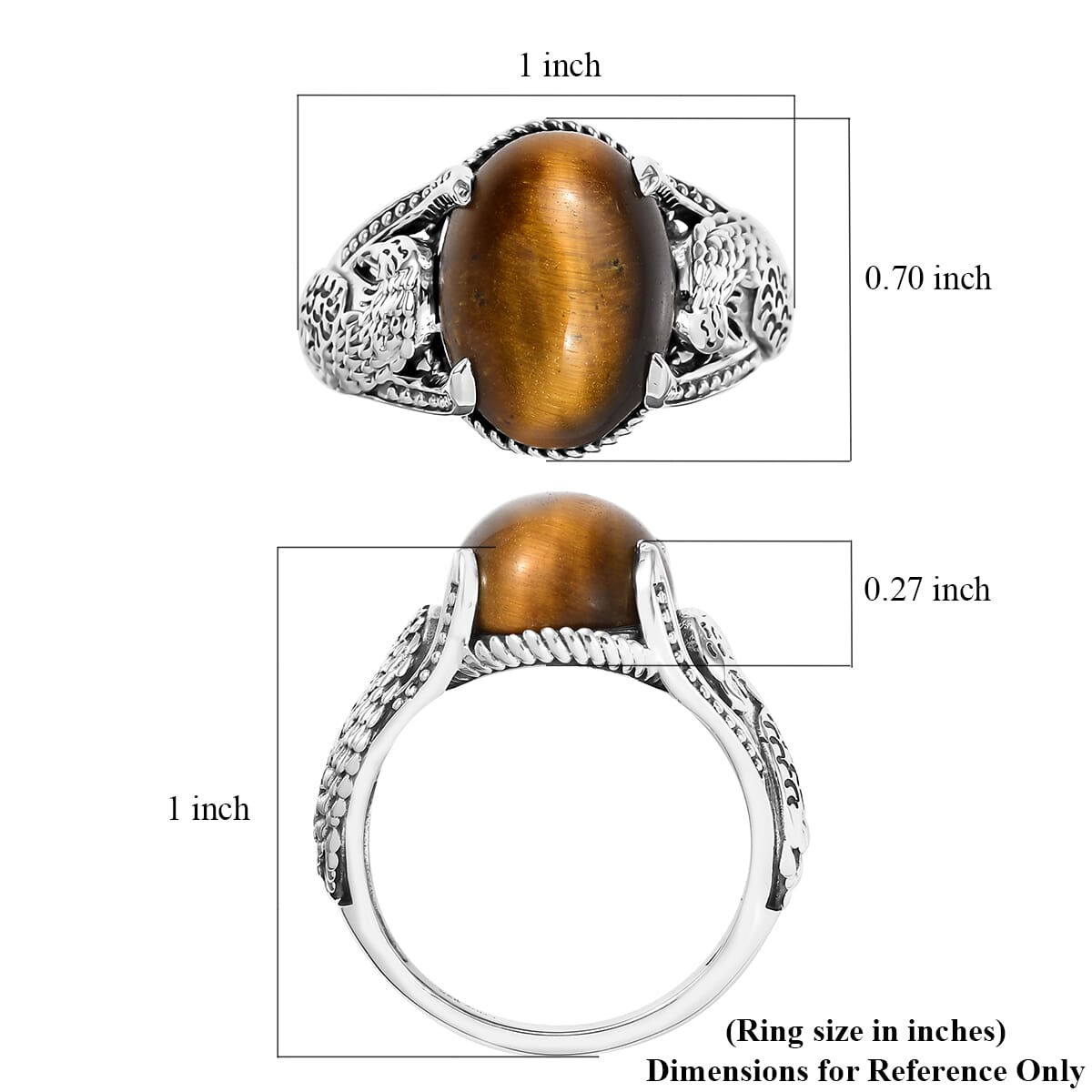 Artisan Crafted Tigers Eye 9.50 ctw Eagle Men's Ring in Sterling Silver (Size 10.0) image number 5