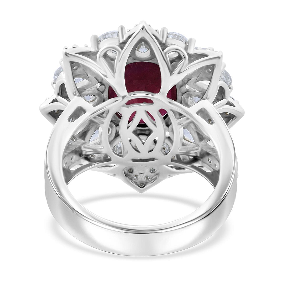 D'Joy Niassa Ruby (FF) and Moissanite 8.65 ctw Floral Ring in Rhodium Over Sterling Silver (Size 7.0) image number 4